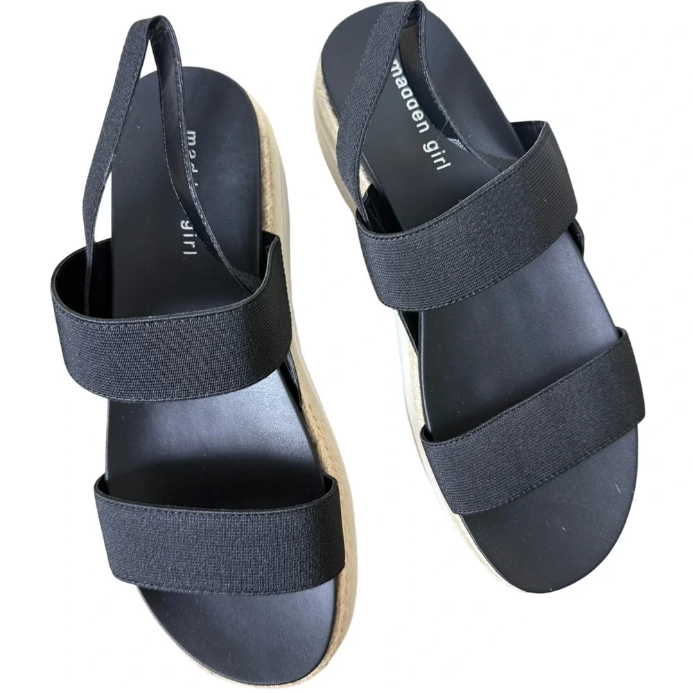 Madden Girl Platform Espadrille Sandals Womens 10 Black Strappy Chunky Boho